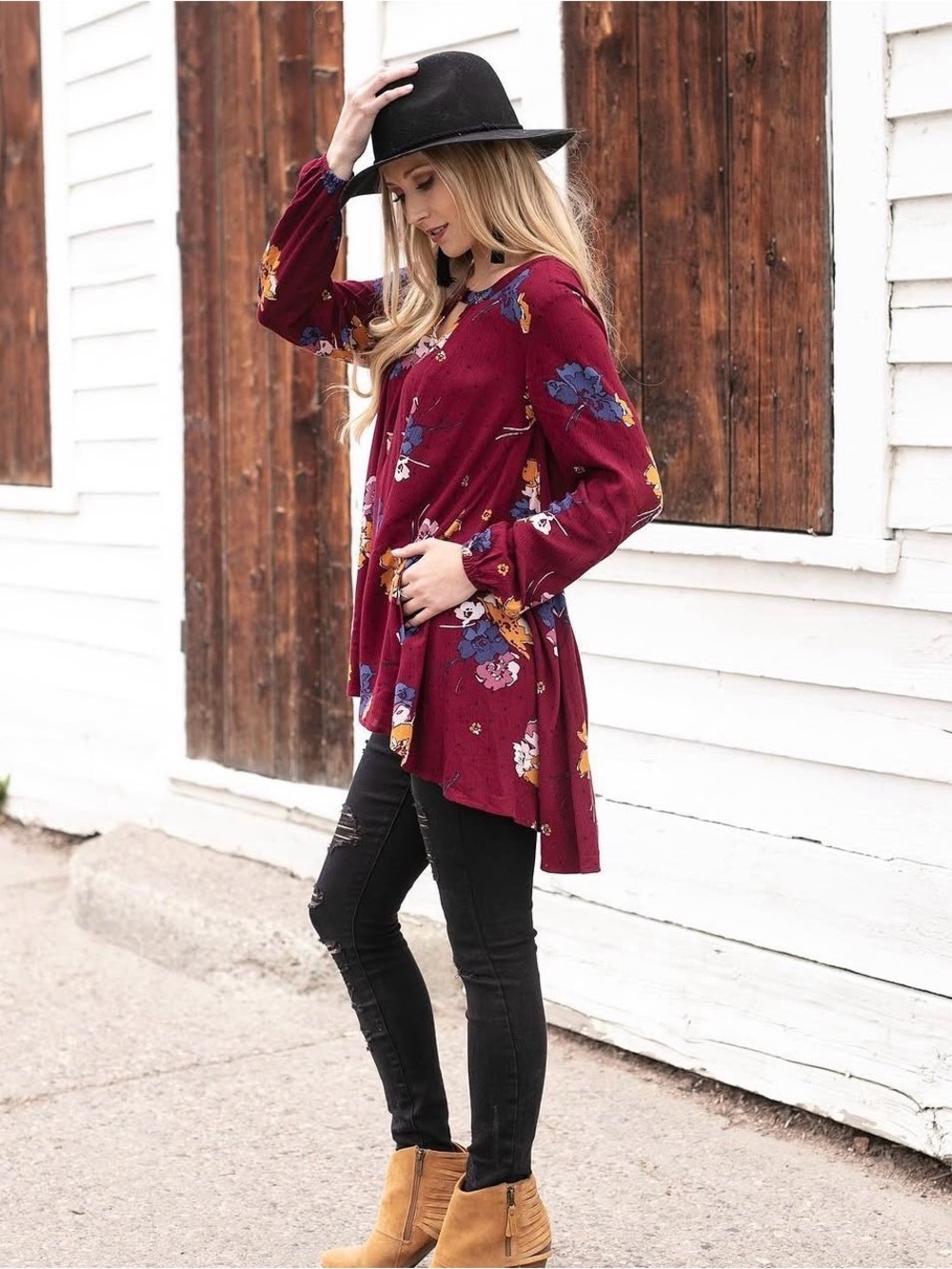 Grace & Lace Burgundy Floral Tunic Top
